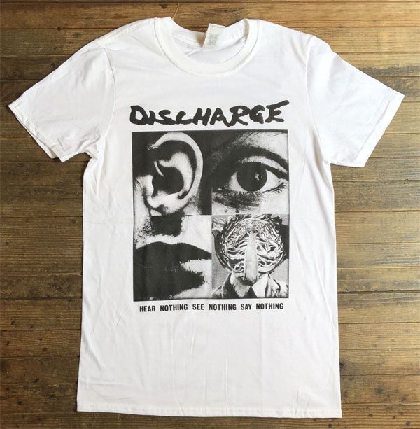 DISCHARGE Tシャツ HEAR NOTHING SEE NOTHING SAY NOTHING オフィシャル！ WHITE
