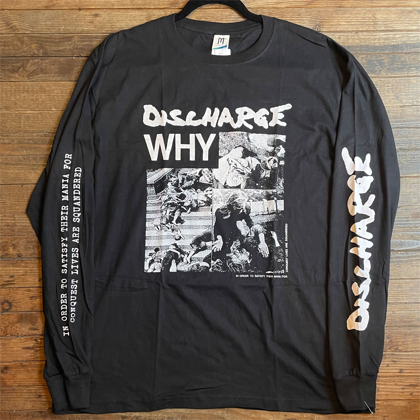 DISCHARGE ロングスリーブTシャツ 2SIDED WHY 