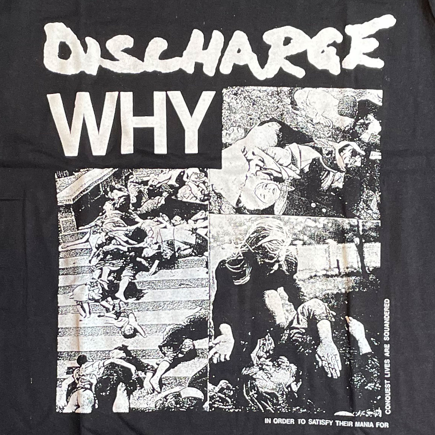 DISCHARGE Tシャツ WHY(BACK PRINT FACE)