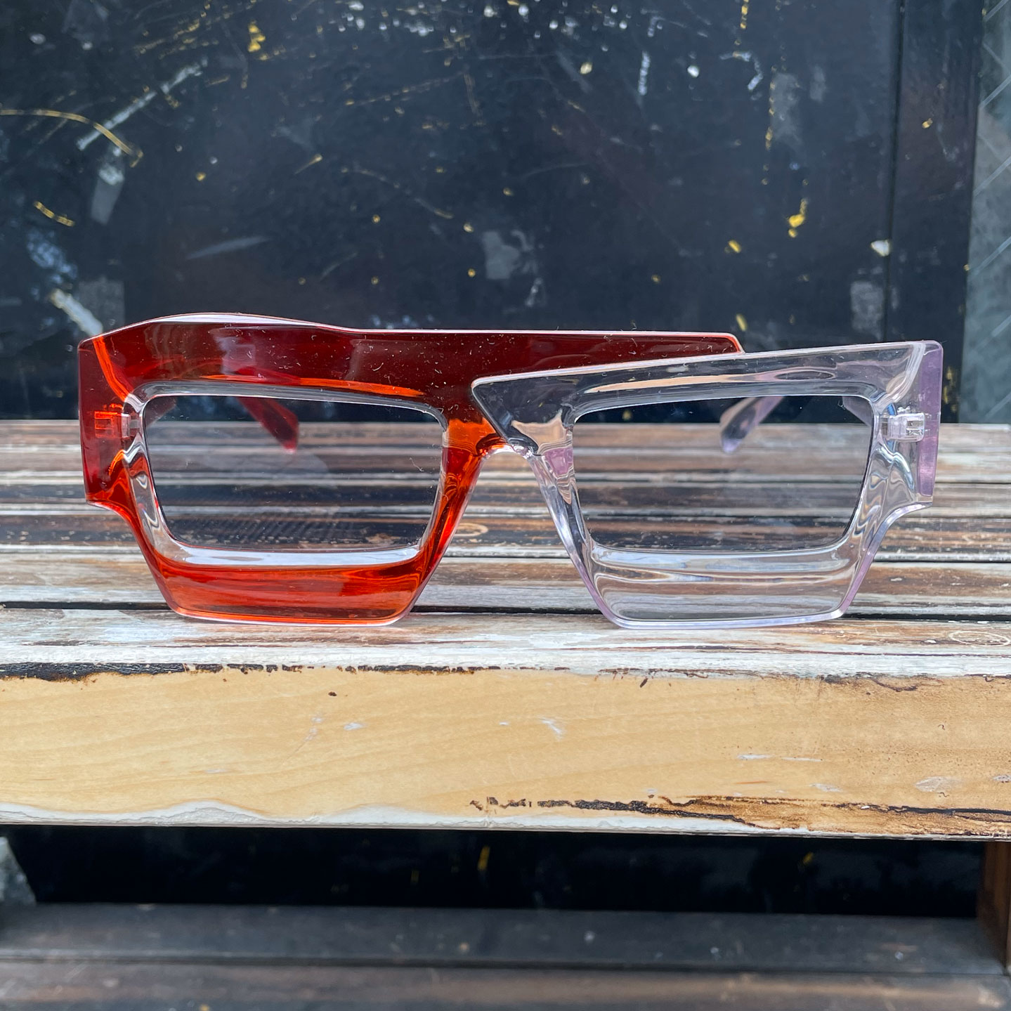 PUNK SUNGLASS SQUARE CLEAR x RED